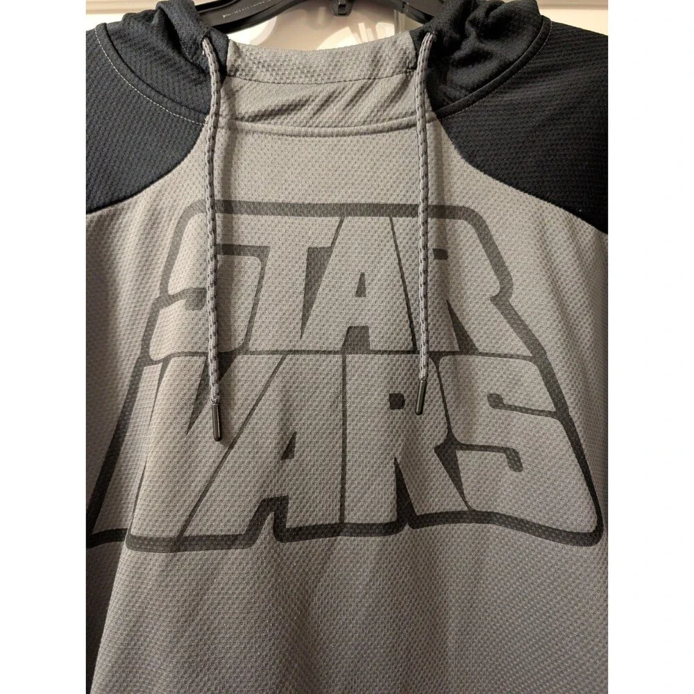 Star Wars Men’s Hoodie XL Gray Black Pullover Sweatshirt Logo Hooded Jumper - Picture 8 of 9